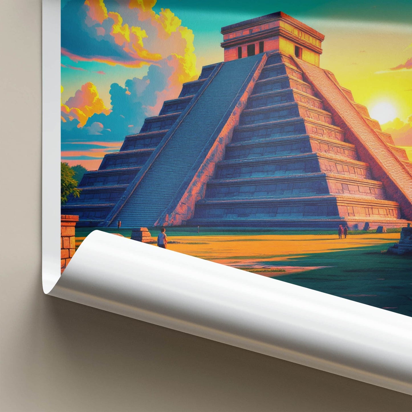Chichen Itza Poster - Mexico Travel Art - Pyramid Sunset Clouds Home Decor