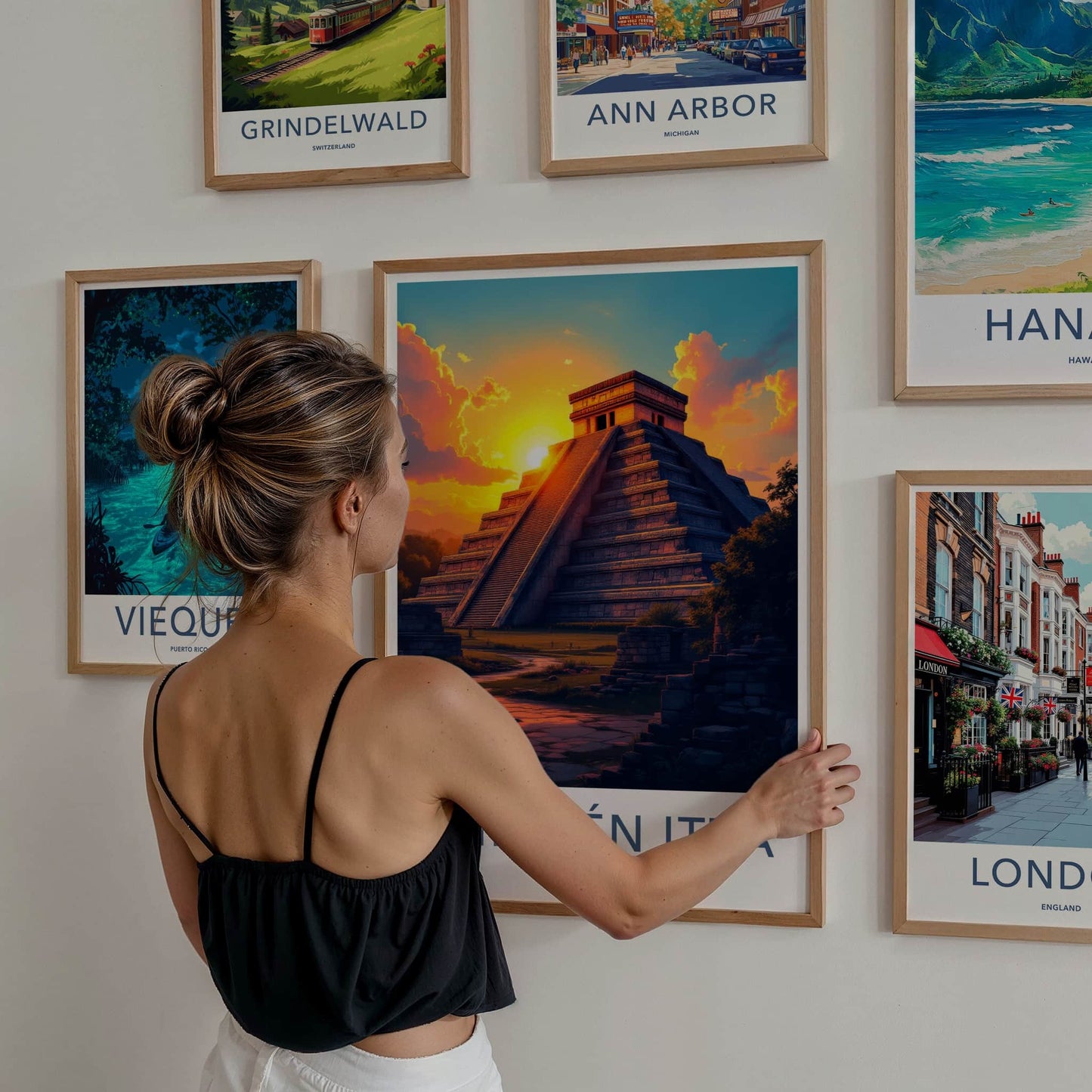 Chichen Itza Poster - Mexico Travel Art - Pyramid Sunset Glow Home Decor