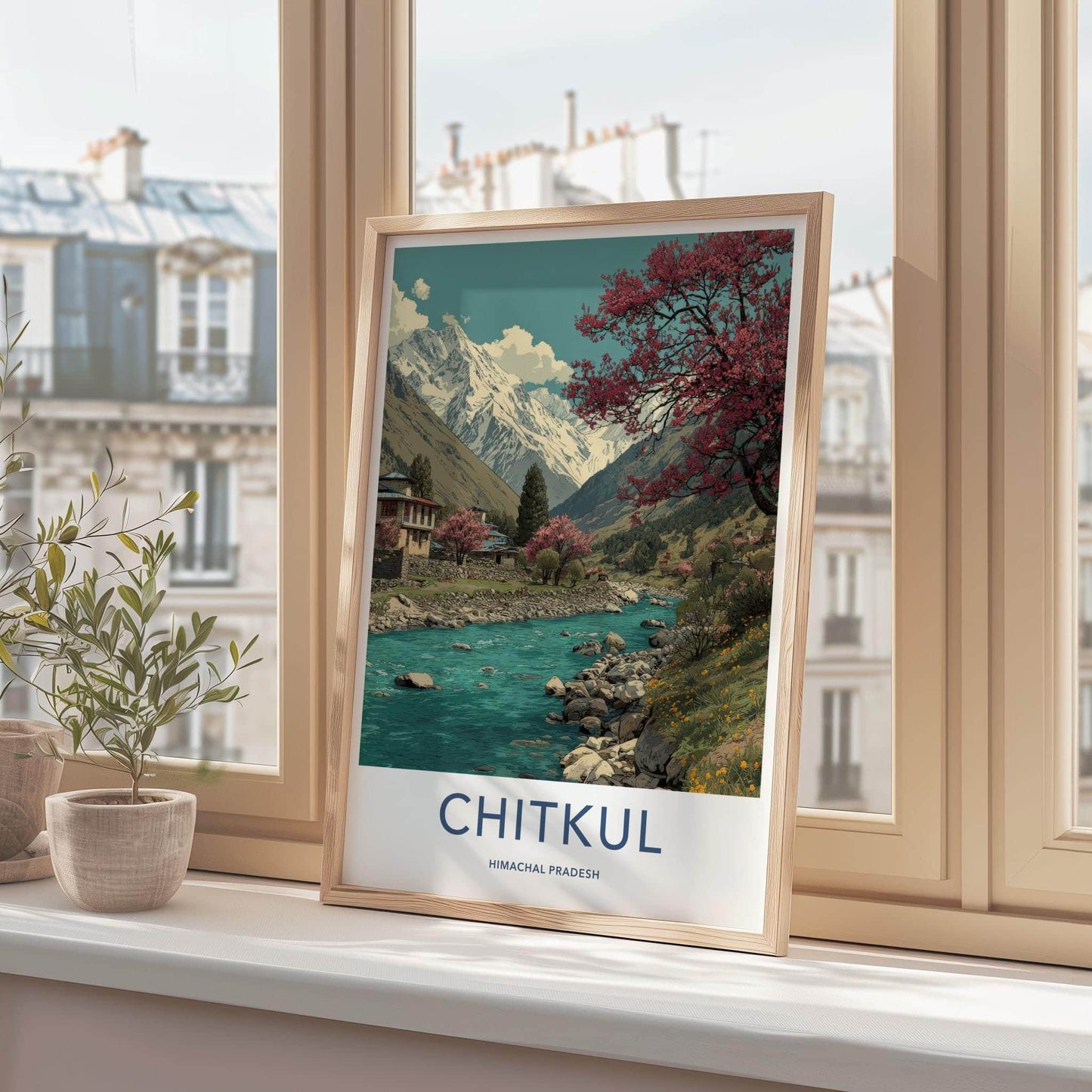 Chitkul Poster - India Travel Art - Himlayan river village Home Decor