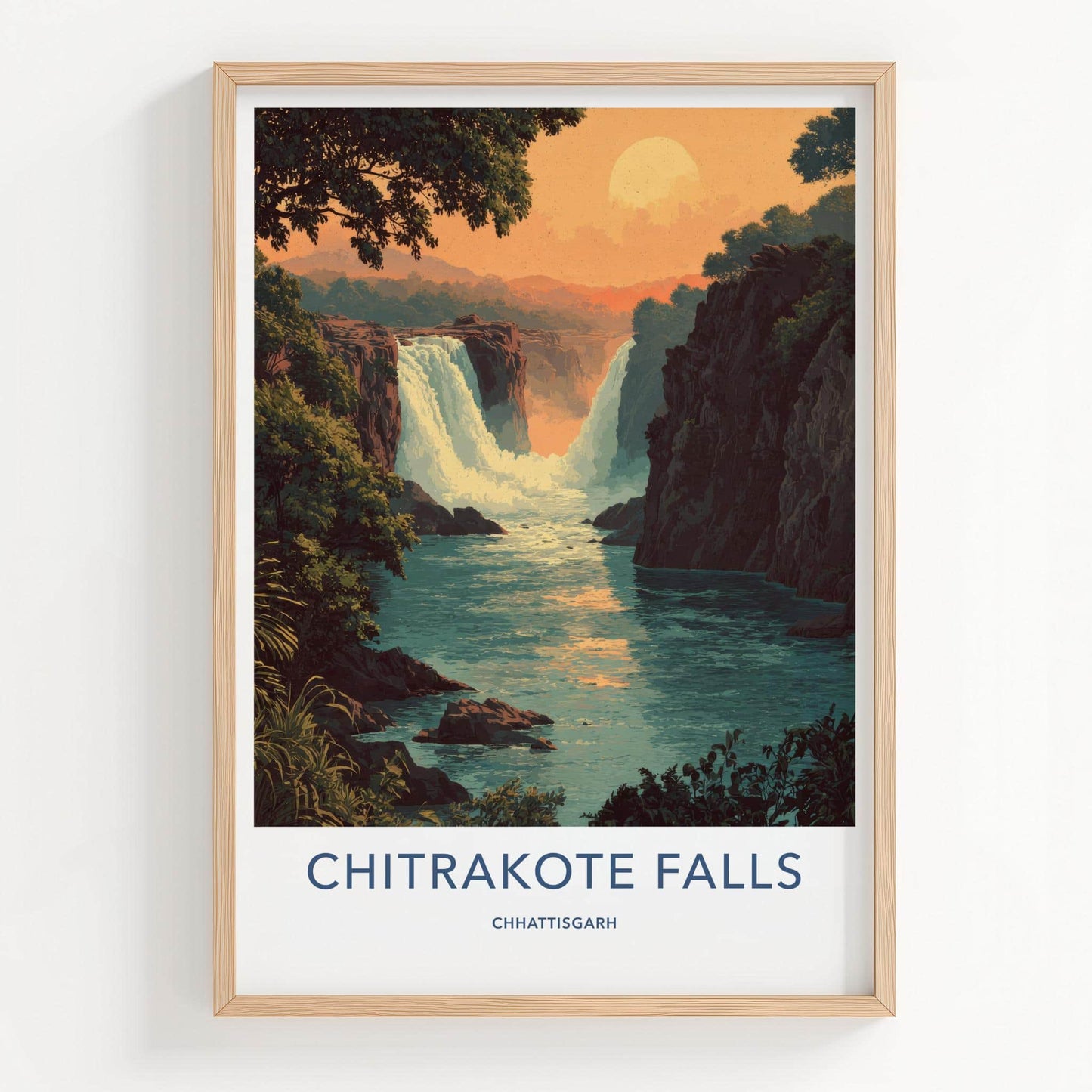 Chitrakote Falls Poster - India Scenic Art - Chhattisgarh Golden Sunset Falls Wall Decor