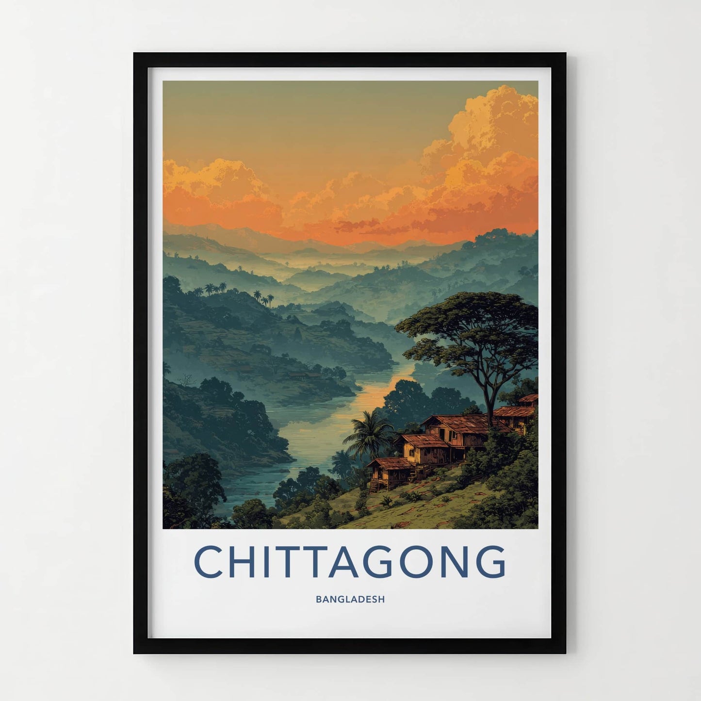 Chittagong Poster - Bangladesh Travel Print - River Valley Huts Gallery Art