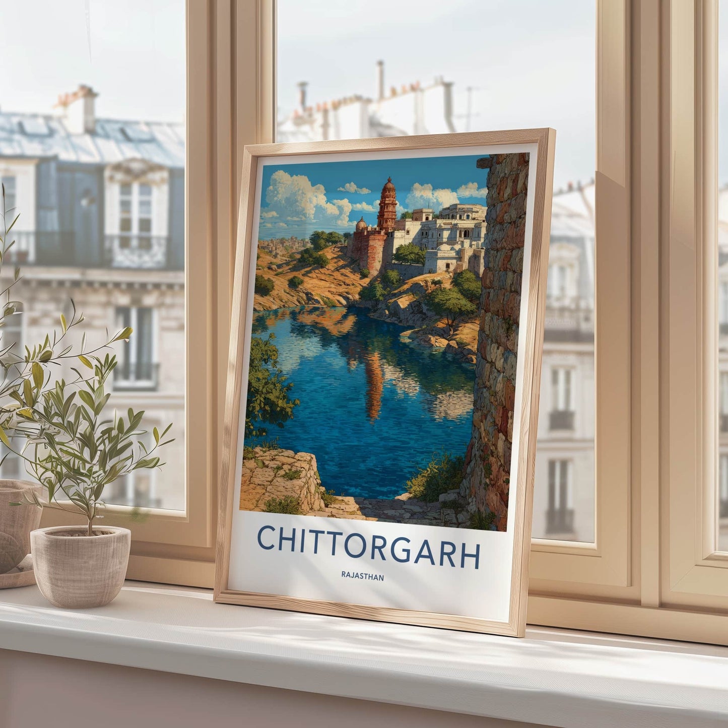 Chittorgarh Poster - India Rajasthan Fort Lake Reflection Lounge Decor