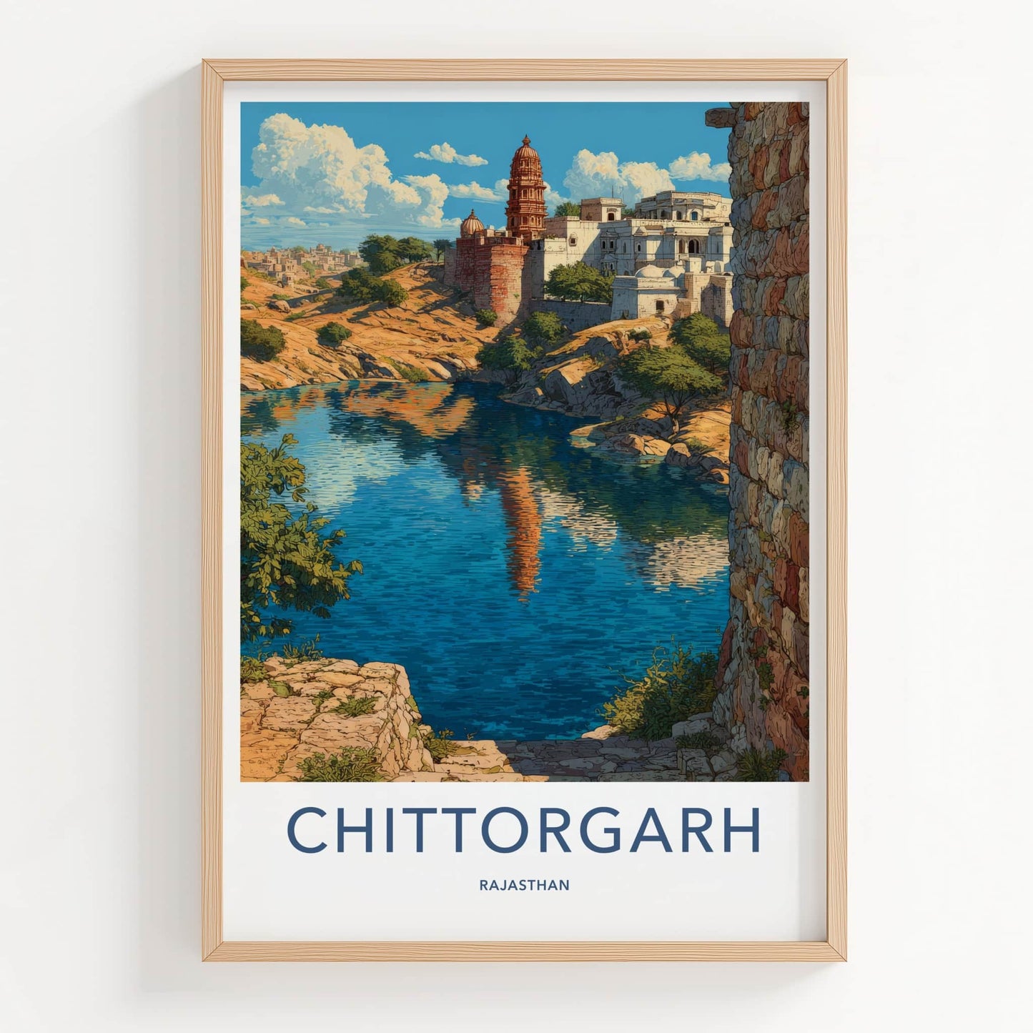 Chittorgarh Poster - India Rajasthan Fort Lake Reflection Lounge Decor