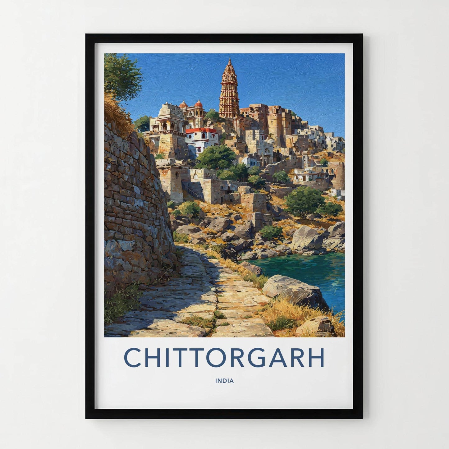 Chittorgarh Poster - India Travel Art - Rajasthan Historic Hillside Home Decor