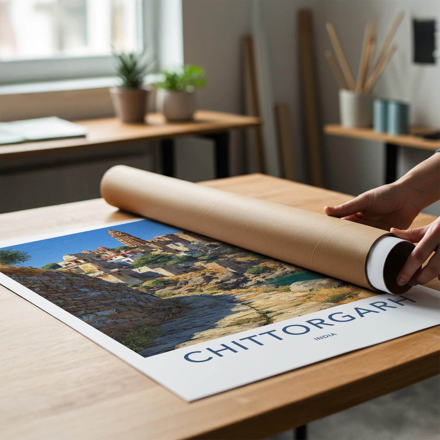 Chittorgarh Poster - India Travel Art - Rajasthan Historic Hillside Home Decor