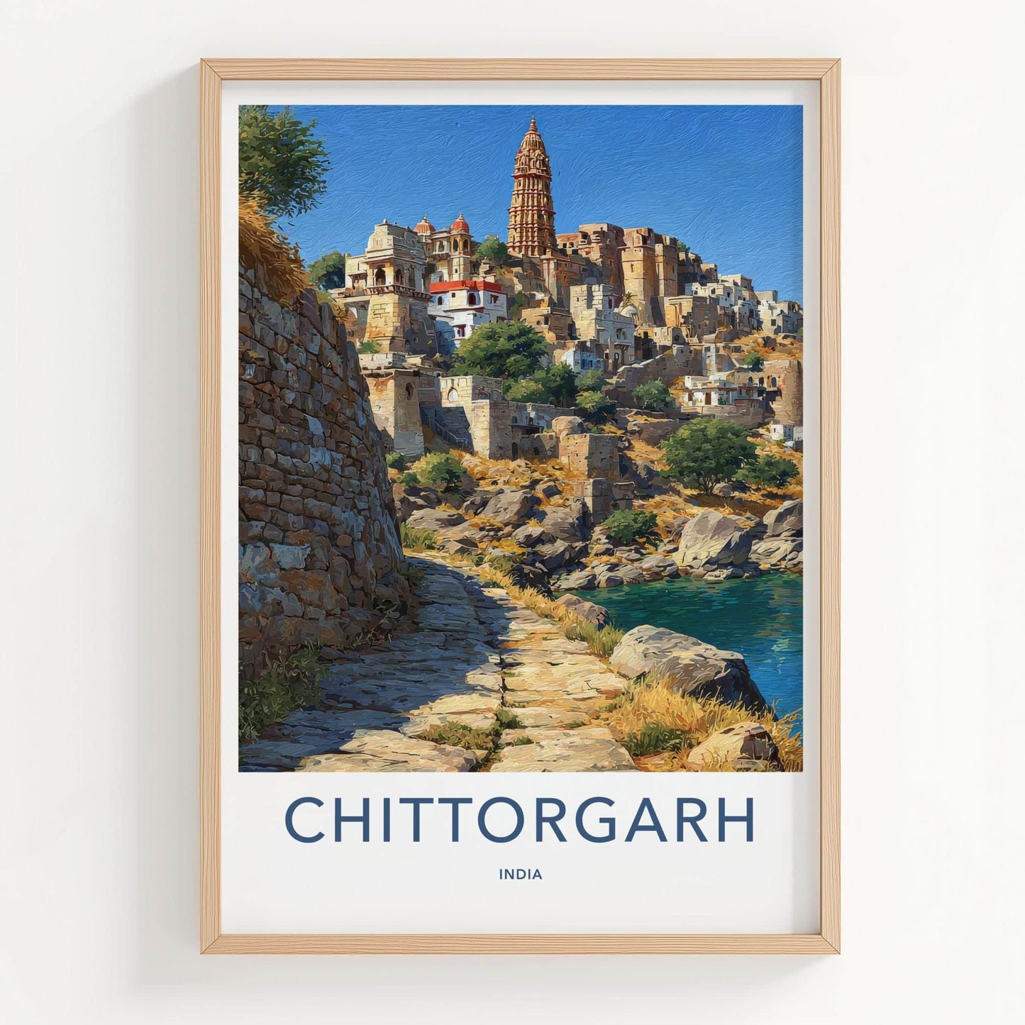 Chittorgarh Poster - India Travel Art - Rajasthan Historic Hillside Home Decor