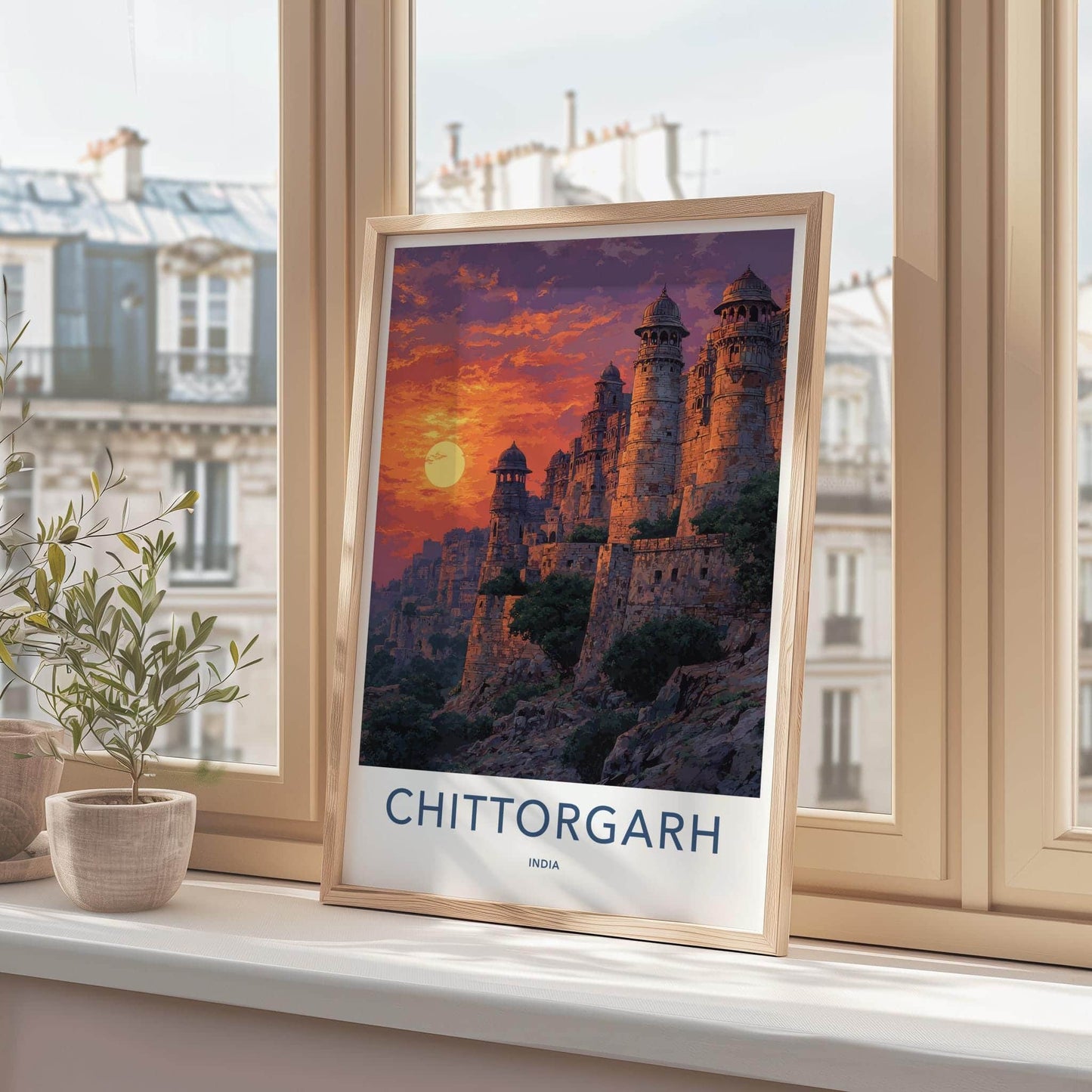 Chittorgarh Poster - India Travel Art - Rajasthan Sunset Citadel Wall Decor
