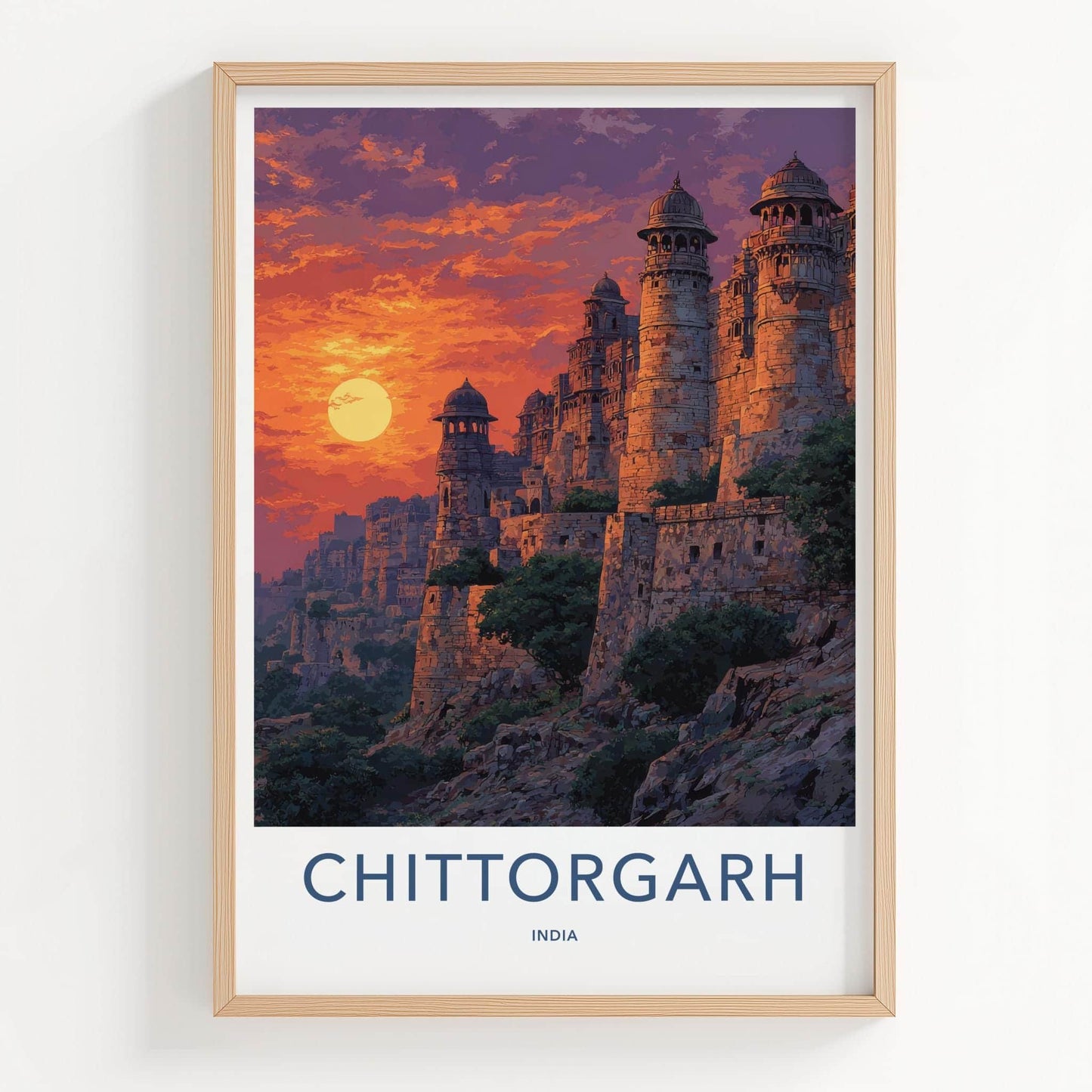 Chittorgarh Poster - India Travel Art - Rajasthan Sunset Citadel Wall Decor