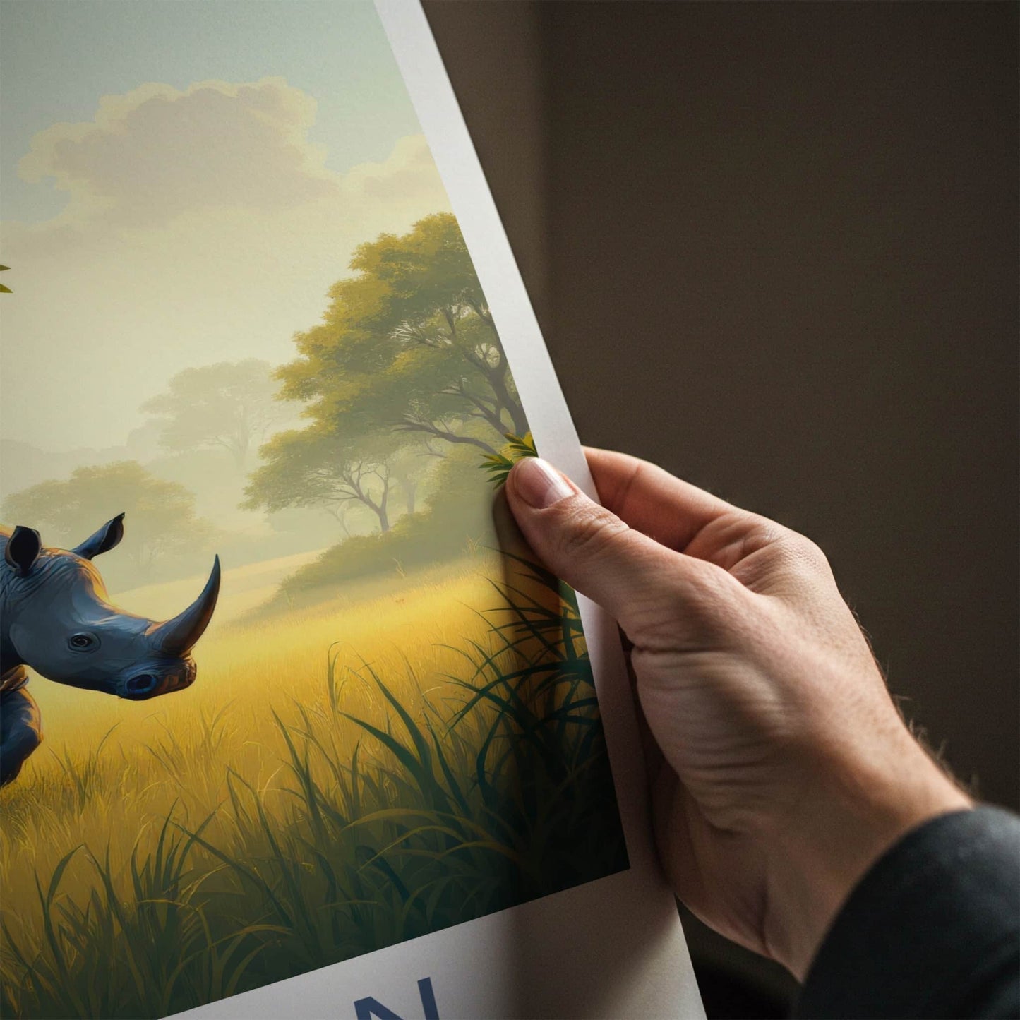 Chitwan Poster - Nepal Framed Art - Rhino Walking Grass Gallery Art