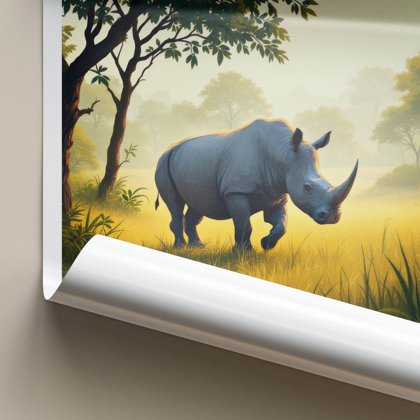 Chitwan Poster - Nepal Framed Art - Rhino Walking Grass Gallery Art