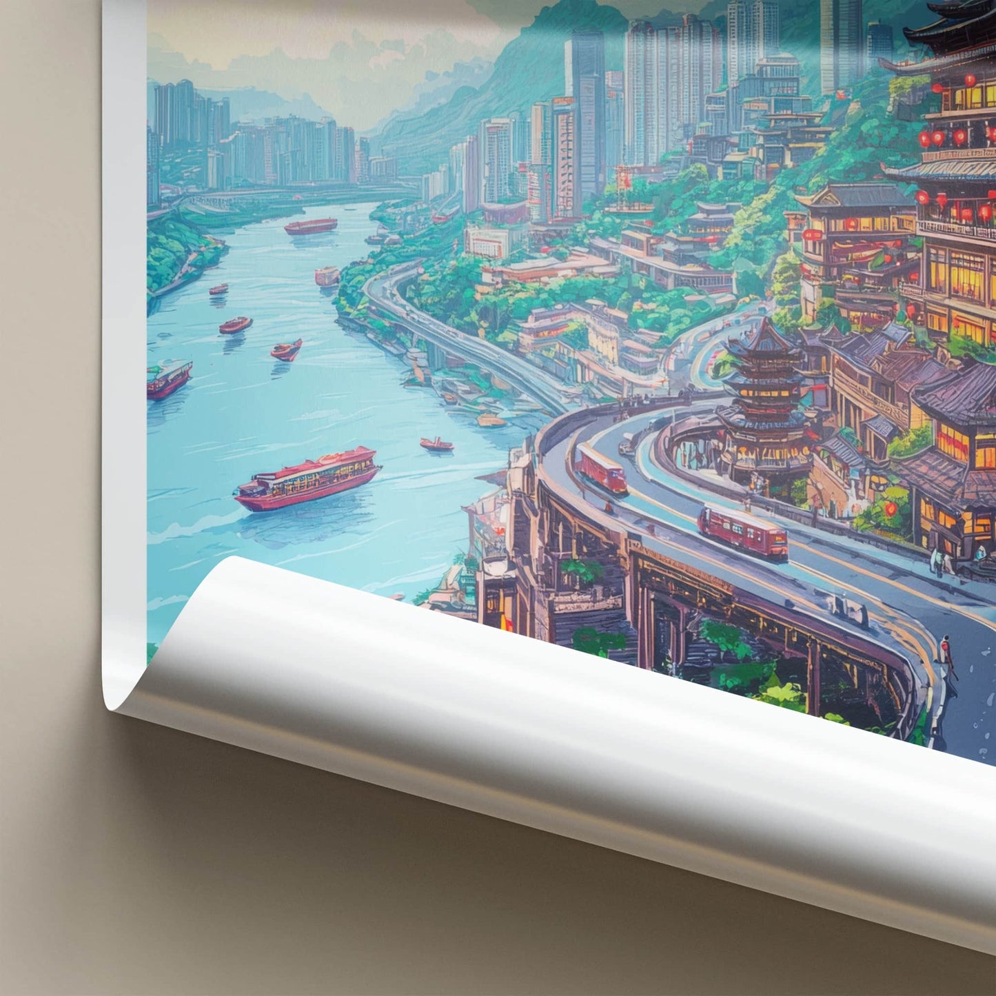 Chongqing Poster - China Travel Art - River City Panorama Home Decor