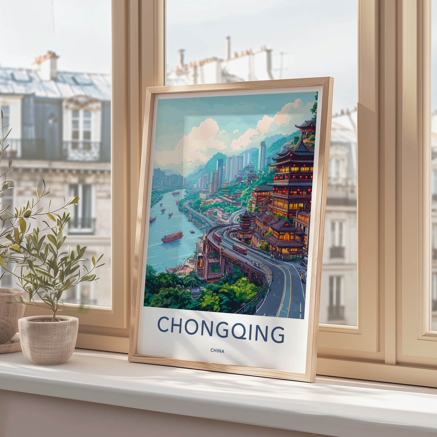 Chongqing Poster - China Travel Art - River City Panorama Home Decor