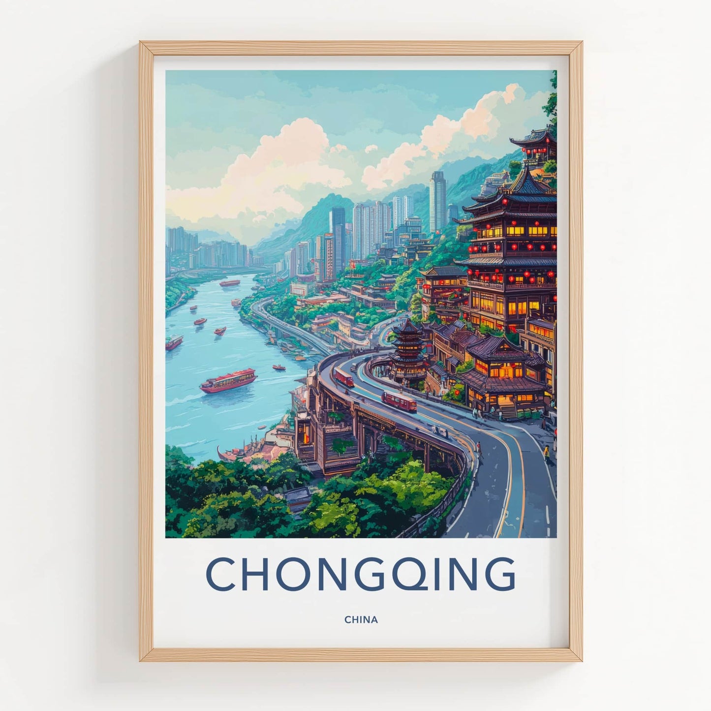 Chongqing Poster - China Travel Art - River City Panorama Home Decor