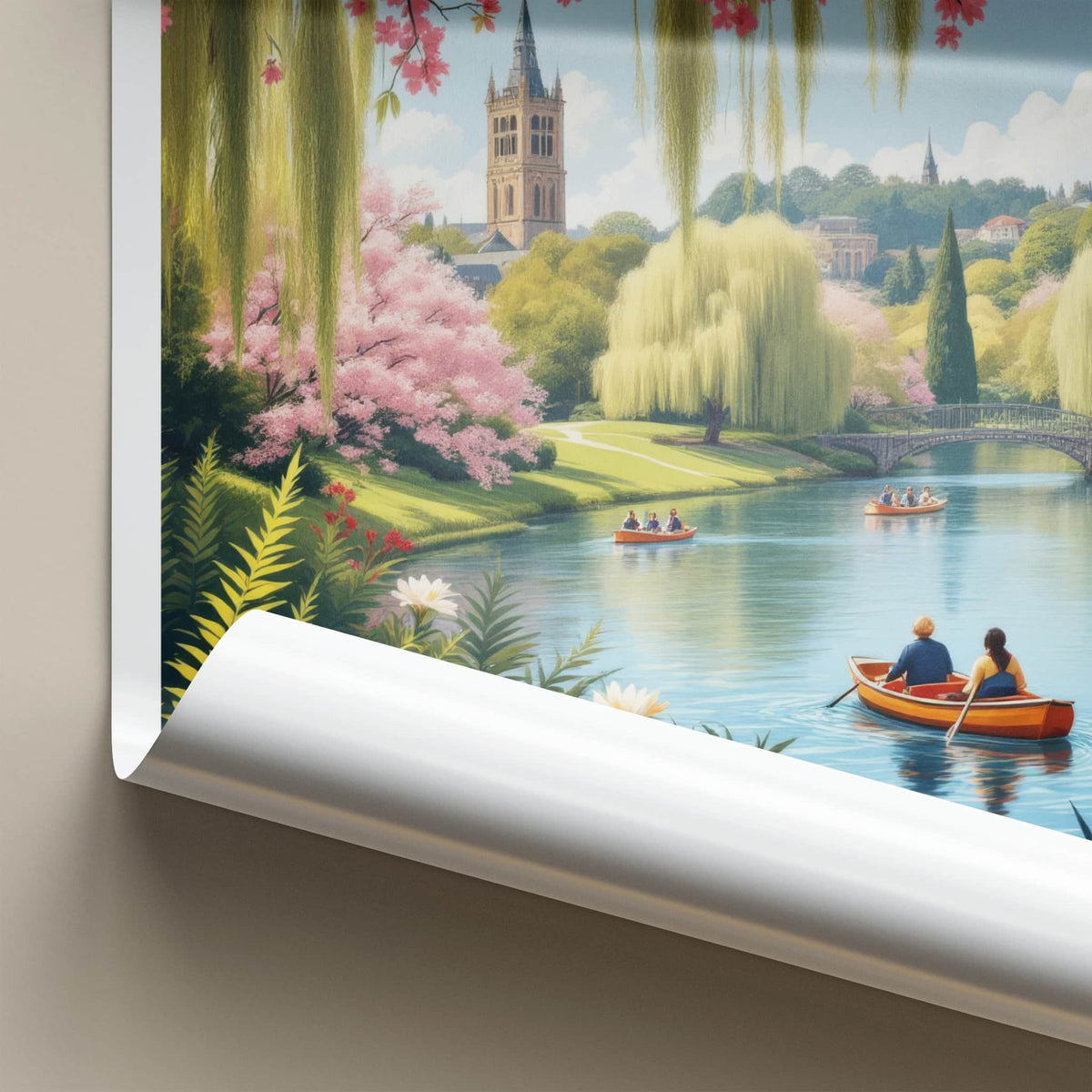 Christchurch Poster - New Zealand Travel Art - Blossom River Tower Home Decor