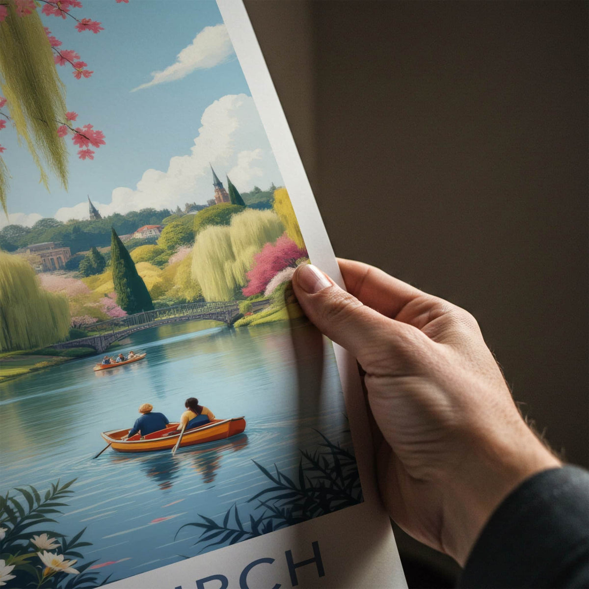Christchurch Poster - New Zealand Travel Art - Blossom River Tower Home Decor