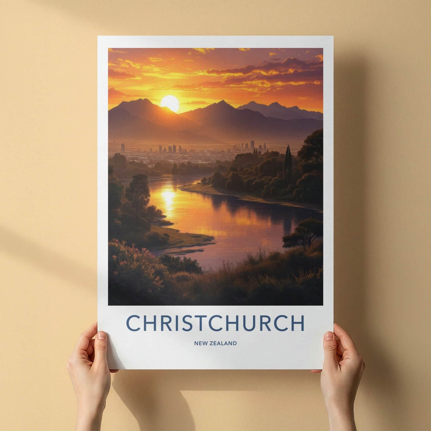 Christchurch Poster - New Zealand Travel Art - Golden River City Wall Decor