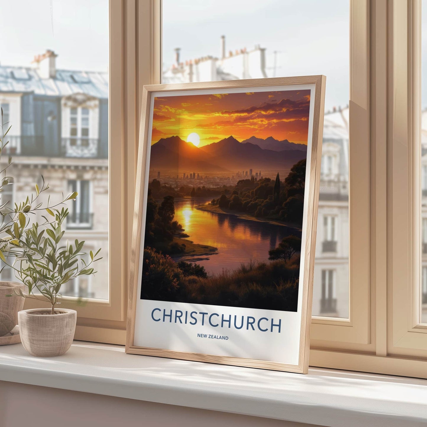 Christchurch Poster - New Zealand Travel Art - Golden River City Wall Decor