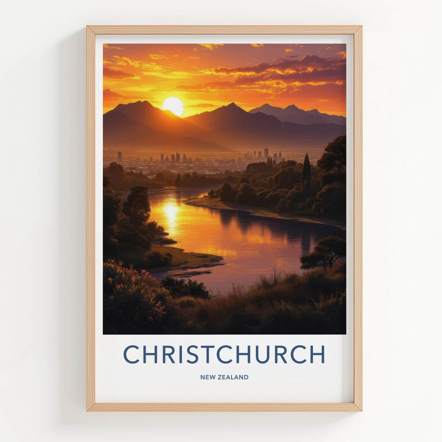 Christchurch Poster - New Zealand Travel Art - Golden River City Wall Decor