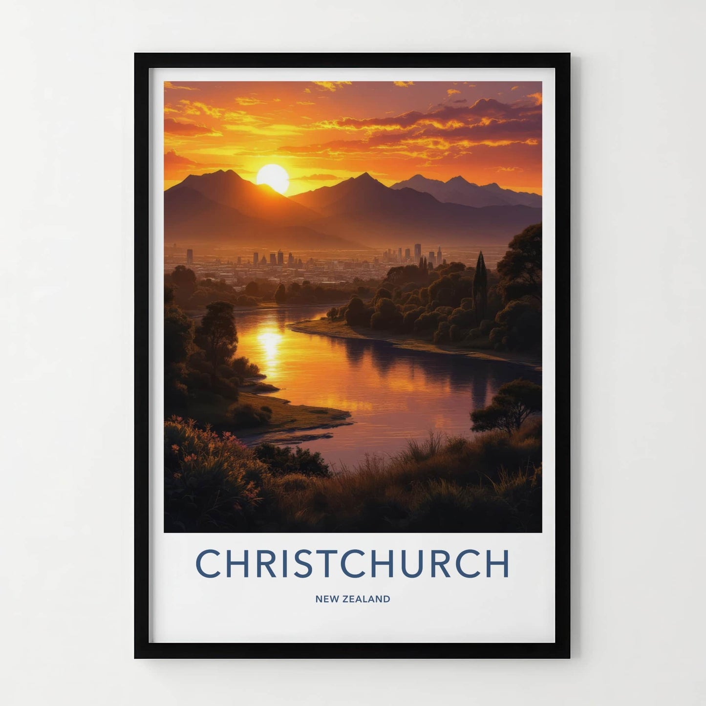 Christchurch Poster - New Zealand Travel Art - Golden River City Wall Decor