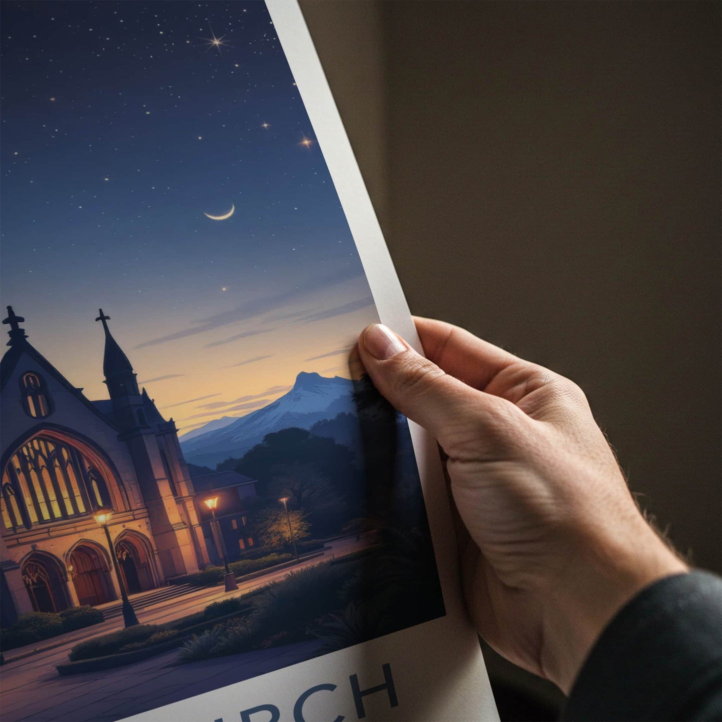 Christchurch Poster - New Zealand Travel Art - Gothic Church Stars Wall Decor