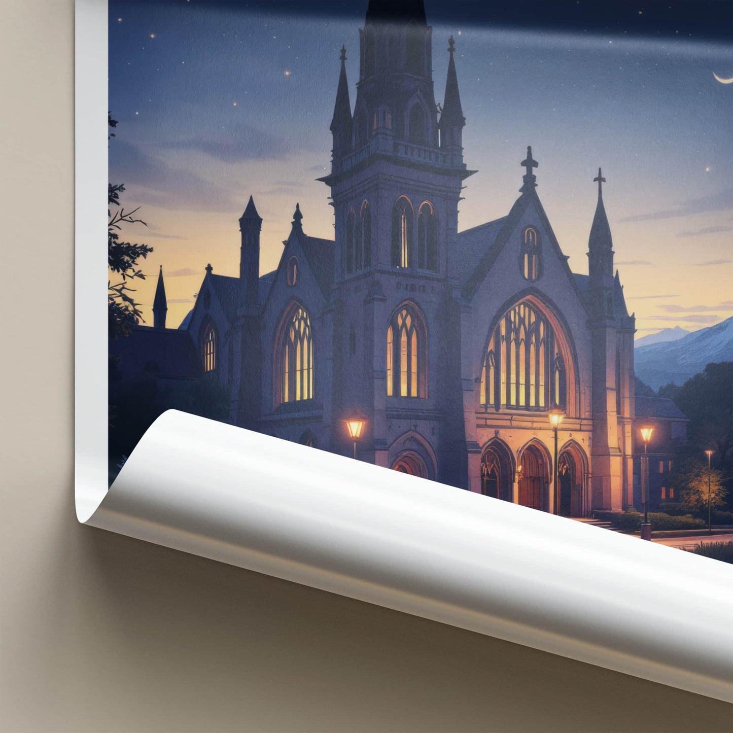 Christchurch Poster - New Zealand Travel Art - Gothic Church Stars Wall Decor