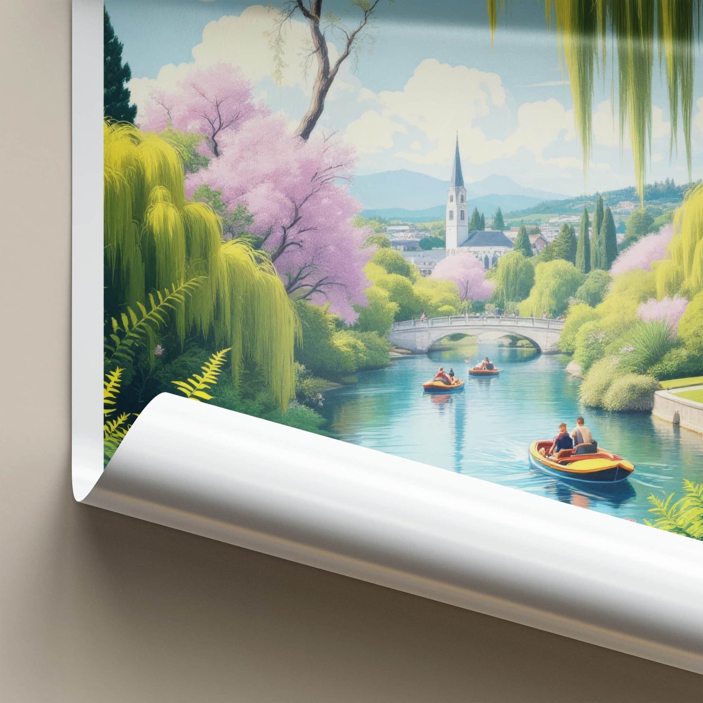 Christchurch Poster - New Zealand Travel Art - River Willow Church Wall Decor