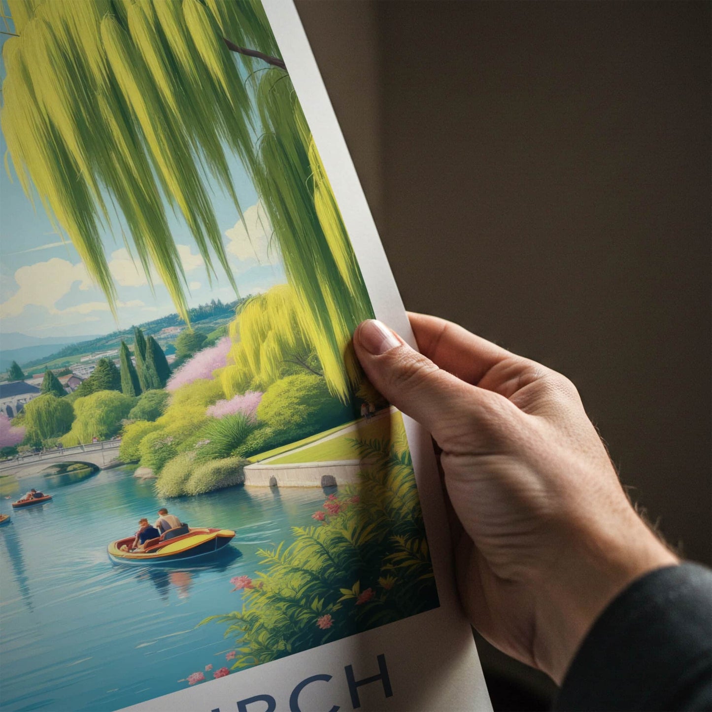 Christchurch Poster - New Zealand Travel Art - River Willow Church Wall Decor