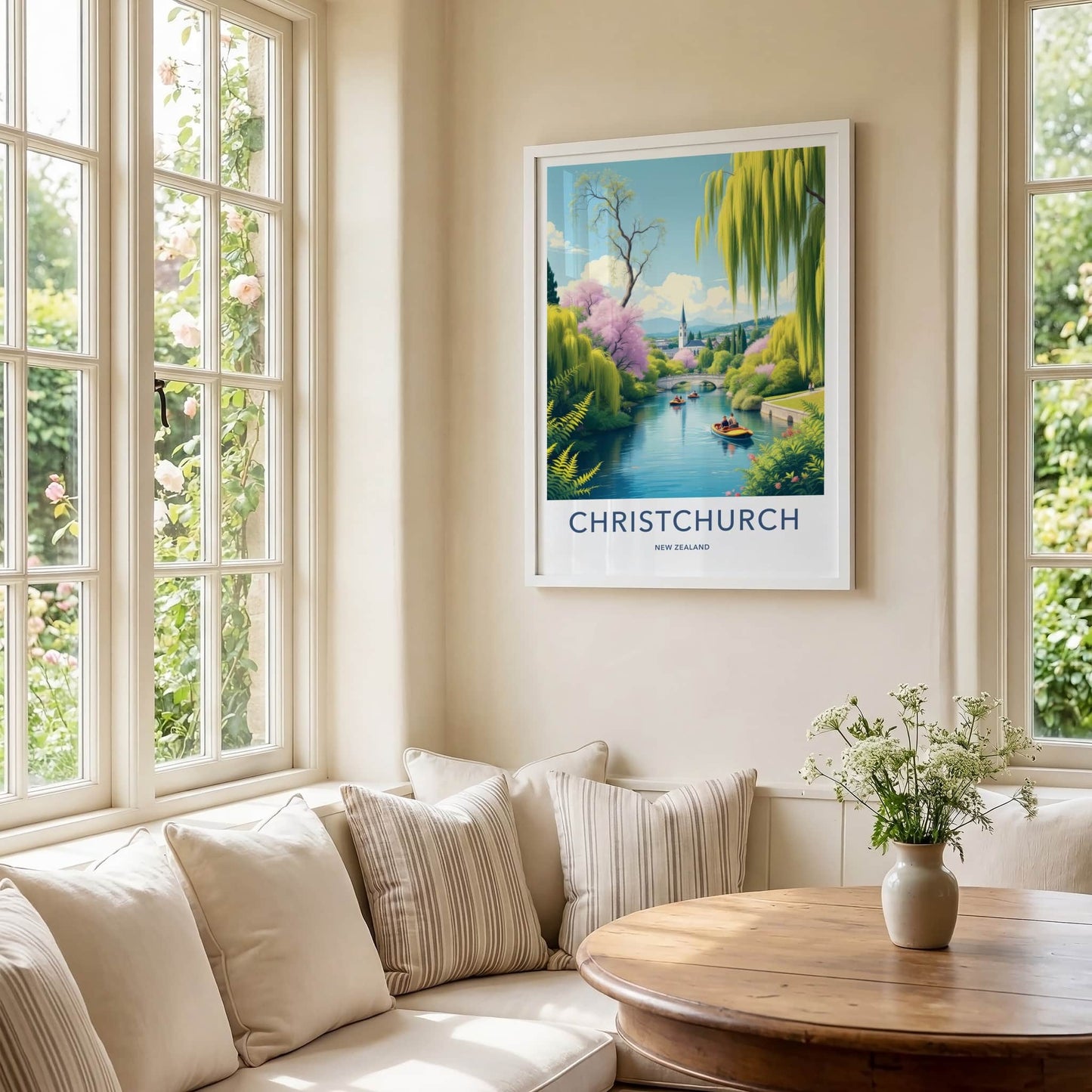 Christchurch Poster - New Zealand Travel Art - River Willow Church Wall Decor