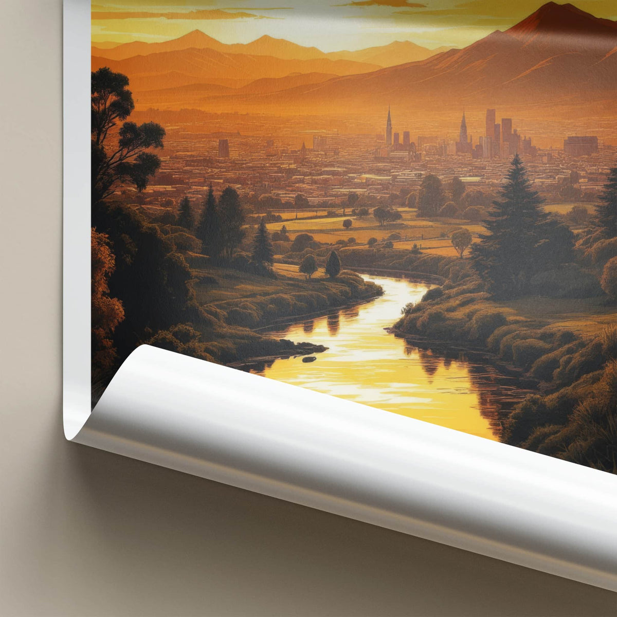 Christchurch Poster - New Zealand Travel Art - Sunset City River Home Decor