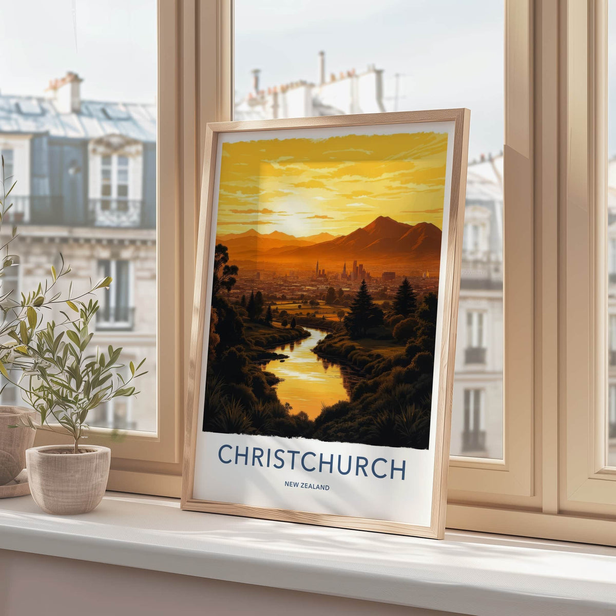 Christchurch Poster - New Zealand Travel Art - Sunset City River Home Decor