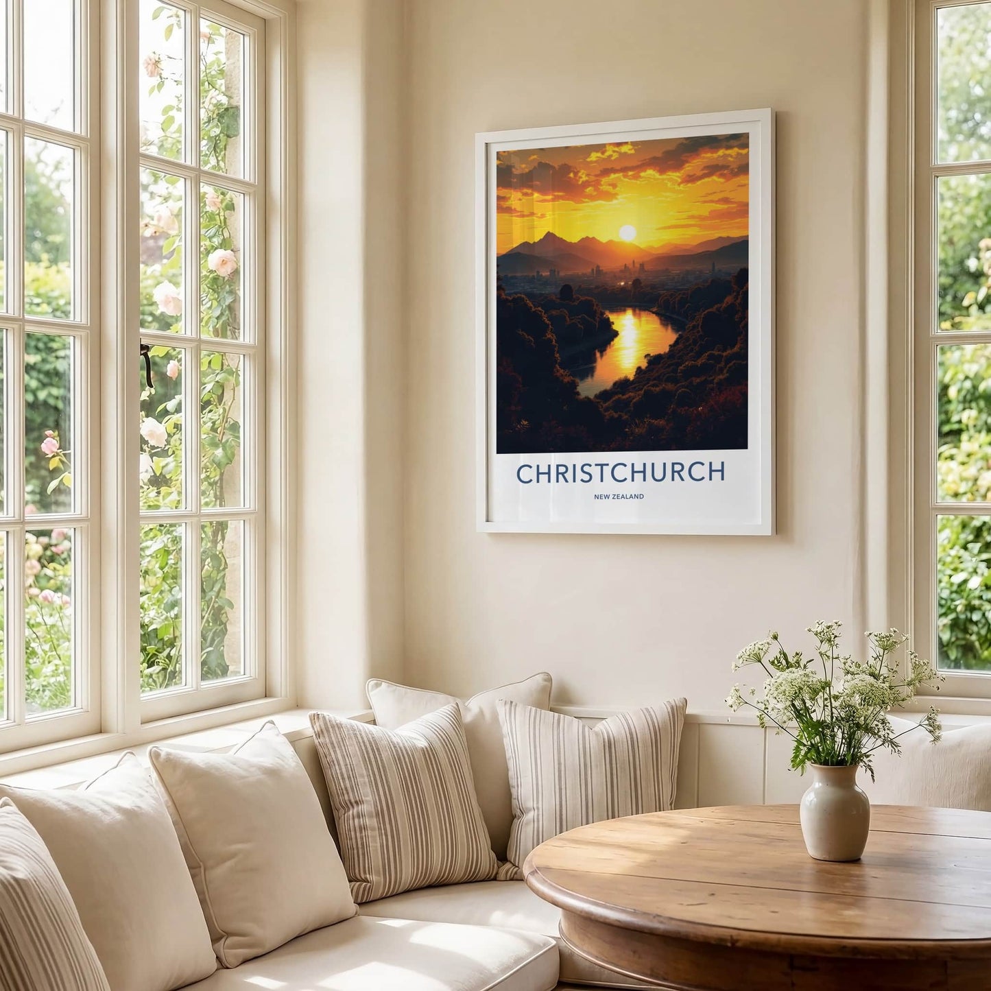 Christchurch Poster - New Zealand Travel Art - Vibrant River Sunset Wall Decor