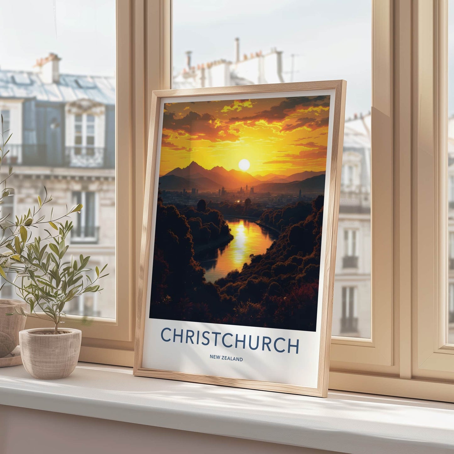 Christchurch Poster - New Zealand Travel Art - Vibrant River Sunset Wall Decor