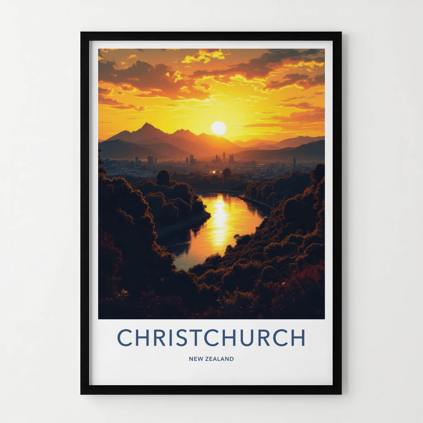 Christchurch Poster - New Zealand Travel Art - Vibrant River Sunset Wall Decor