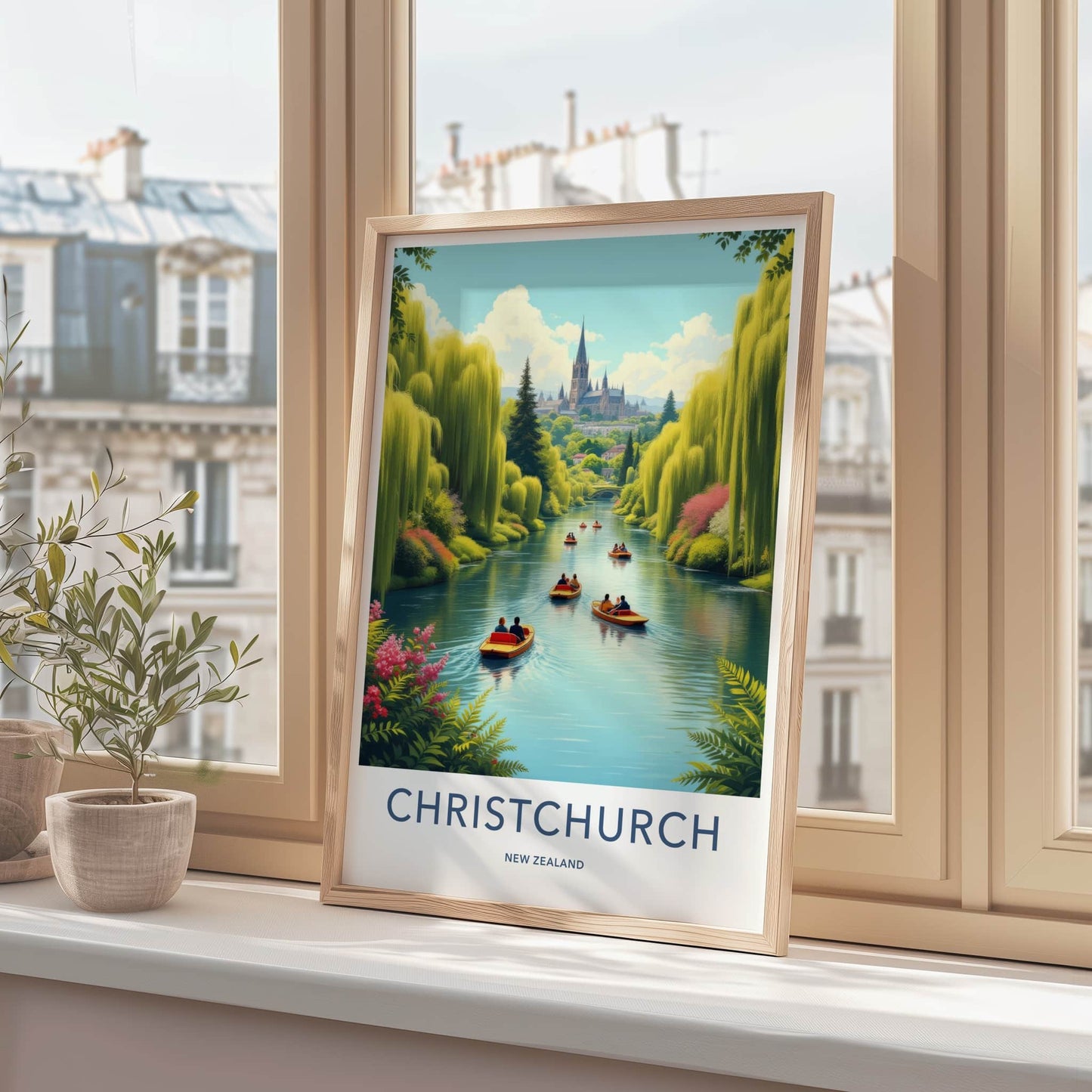 Christchurch Poster - New Zealand Travel Art - Willow River Cathedral Home Decor