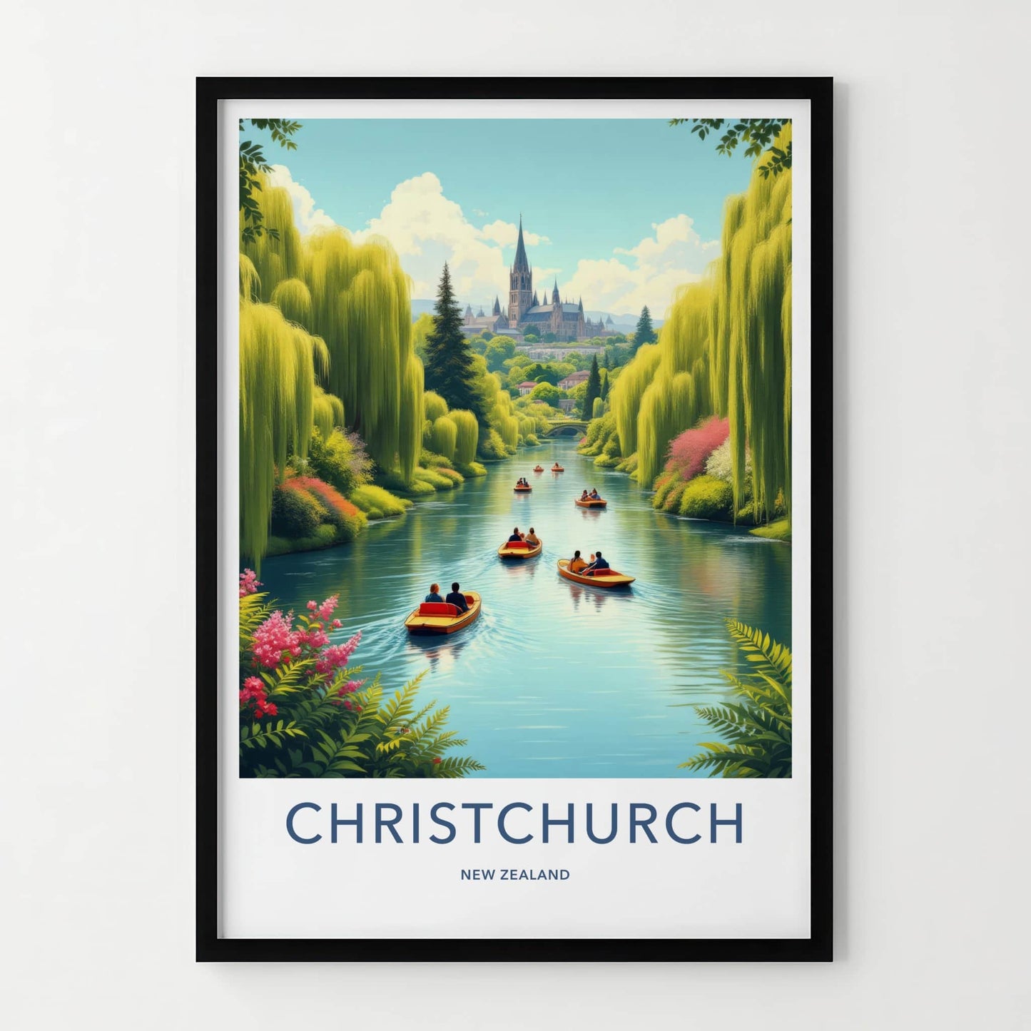 Christchurch Poster - New Zealand Travel Art - Willow River Cathedral Home Decor
