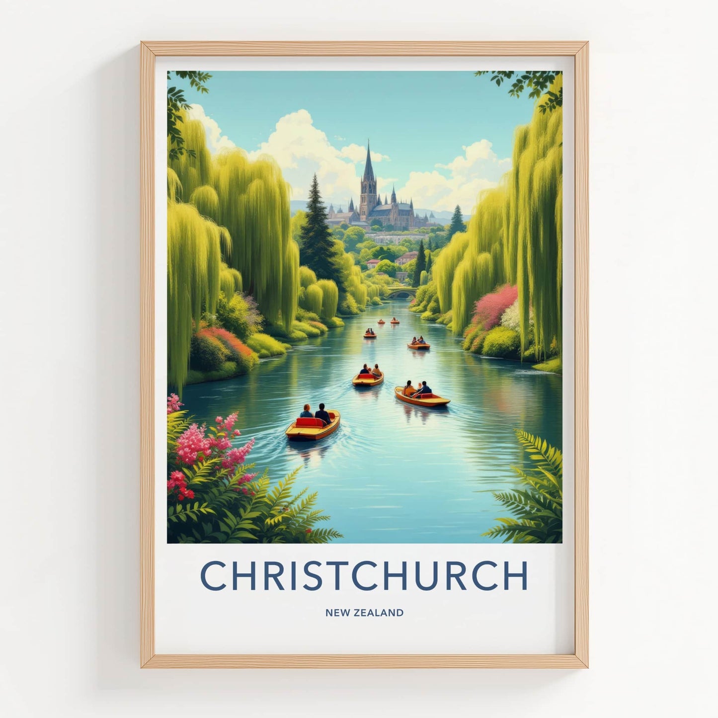 Christchurch Poster - New Zealand Travel Art - Willow River Cathedral Home Decor