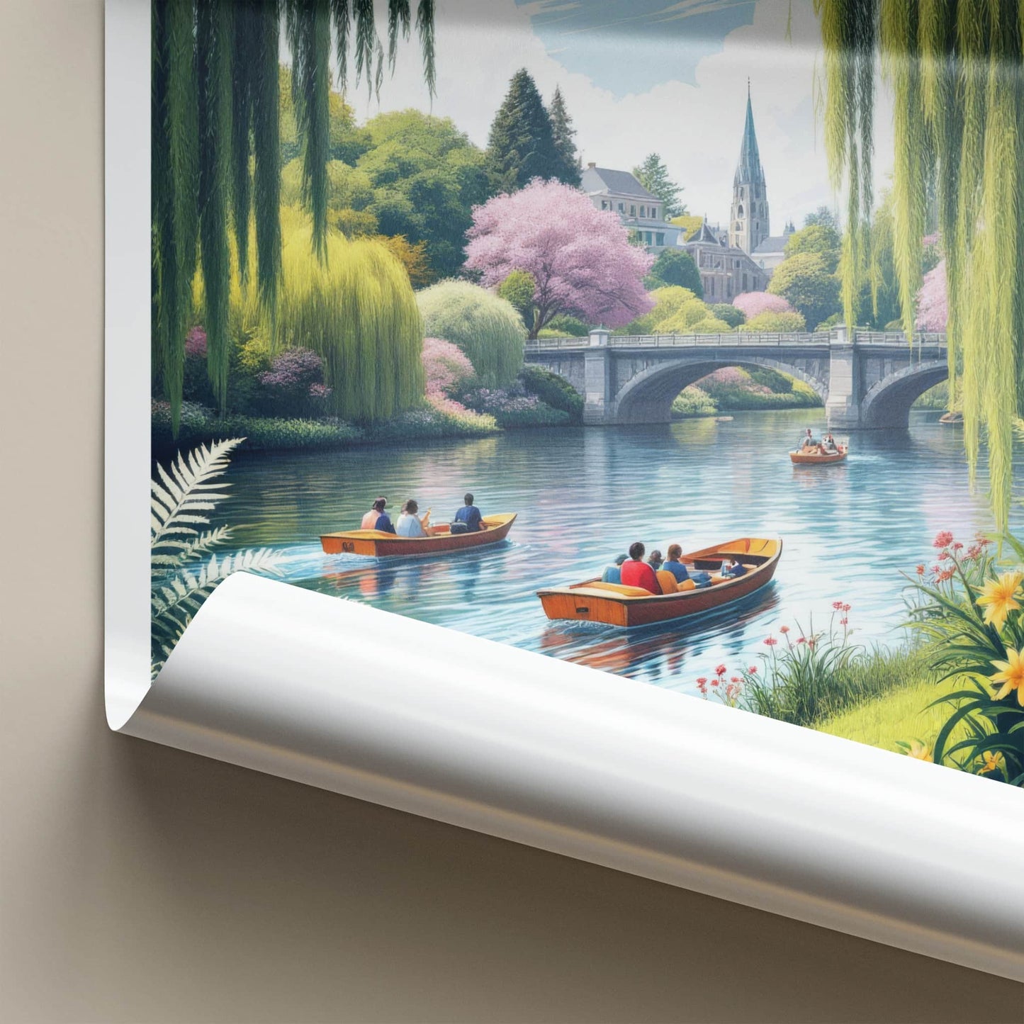 Christchurch Poster - New Zealand Travel Print - Boats River Bridge Home Decor