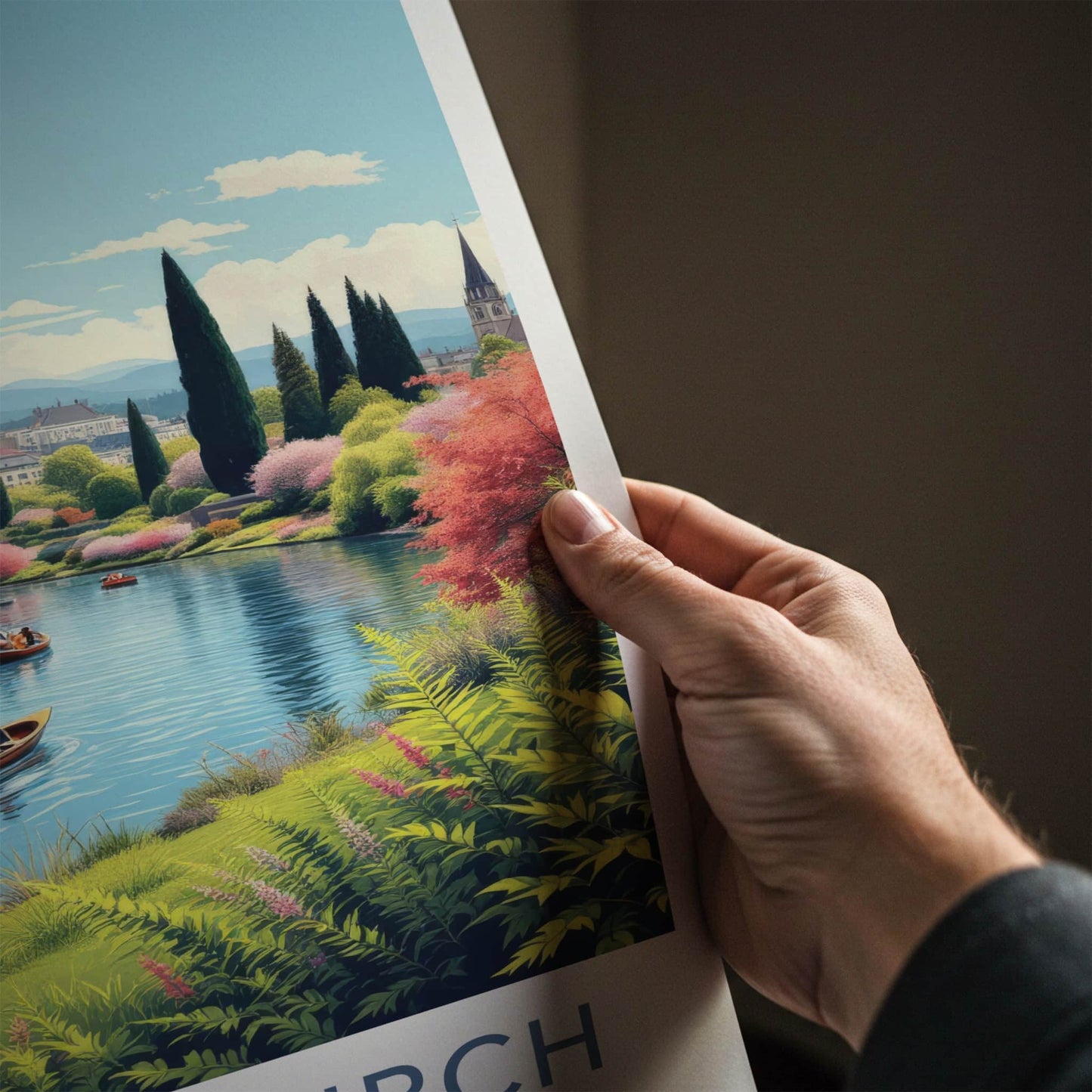 Christchurch Poster - New Zealand Travel Print - Punting Avon River Home Decor