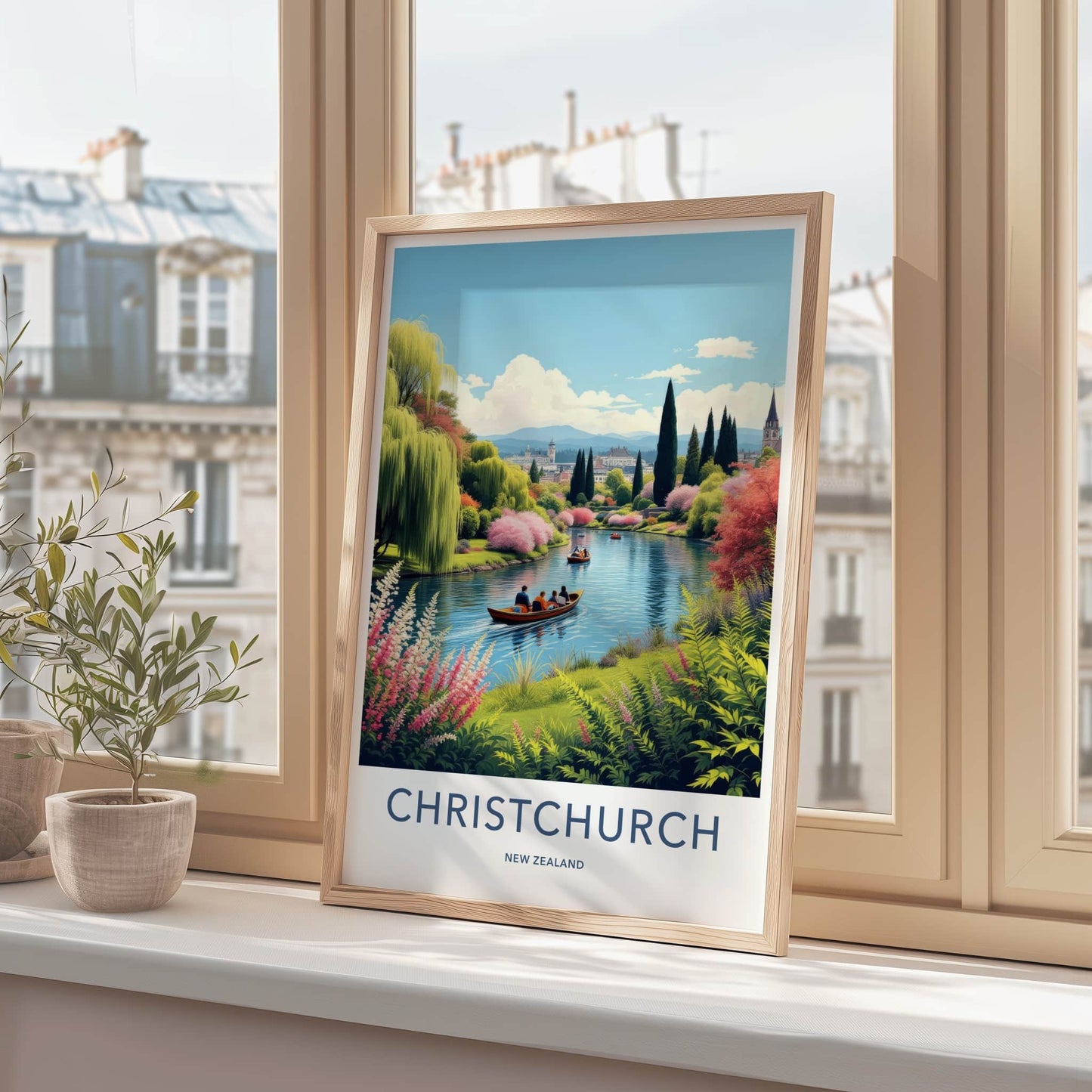 Christchurch Poster - New Zealand Travel Print - Punting Avon River Home Decor