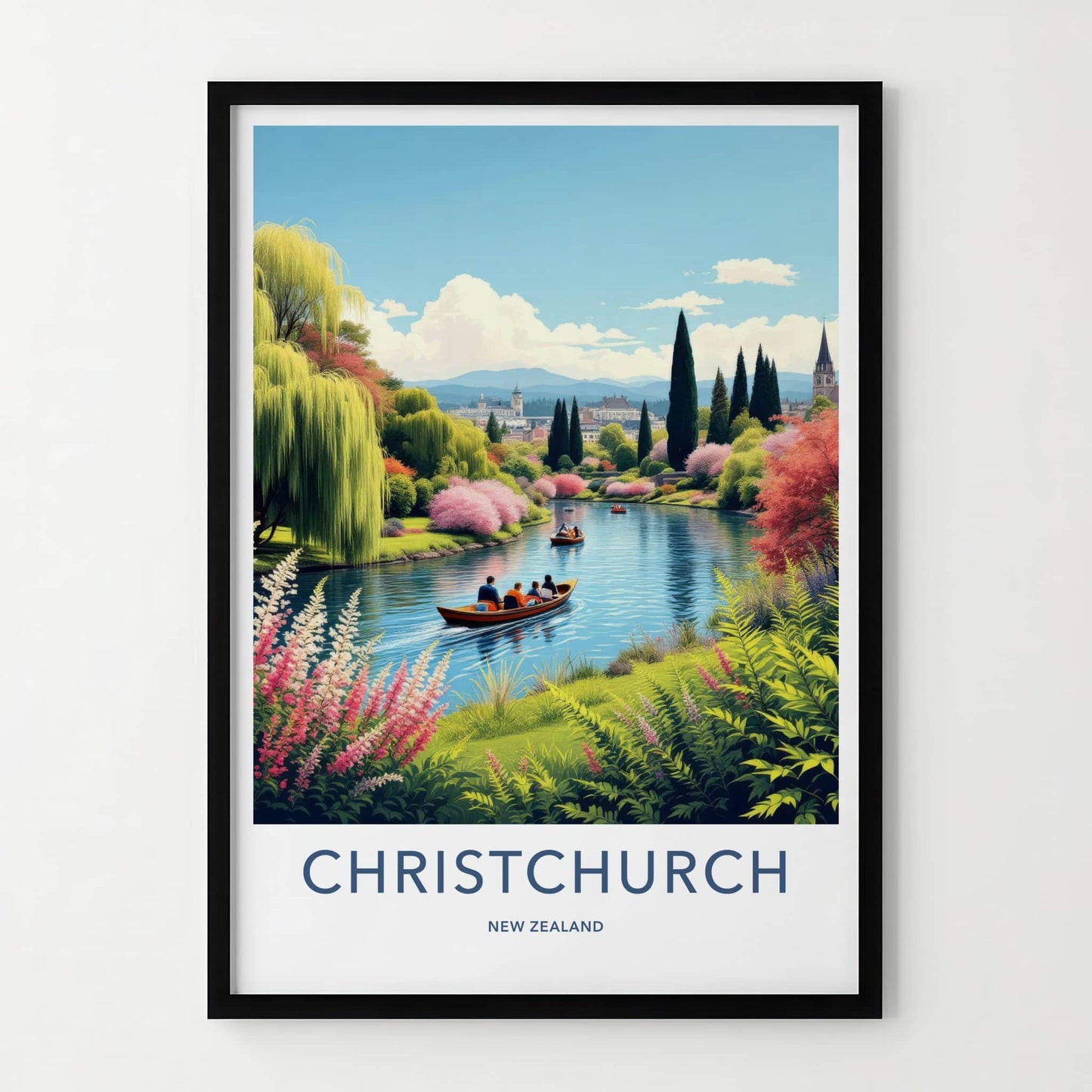 Christchurch Poster - New Zealand Travel Print - Punting Avon River Home Decor