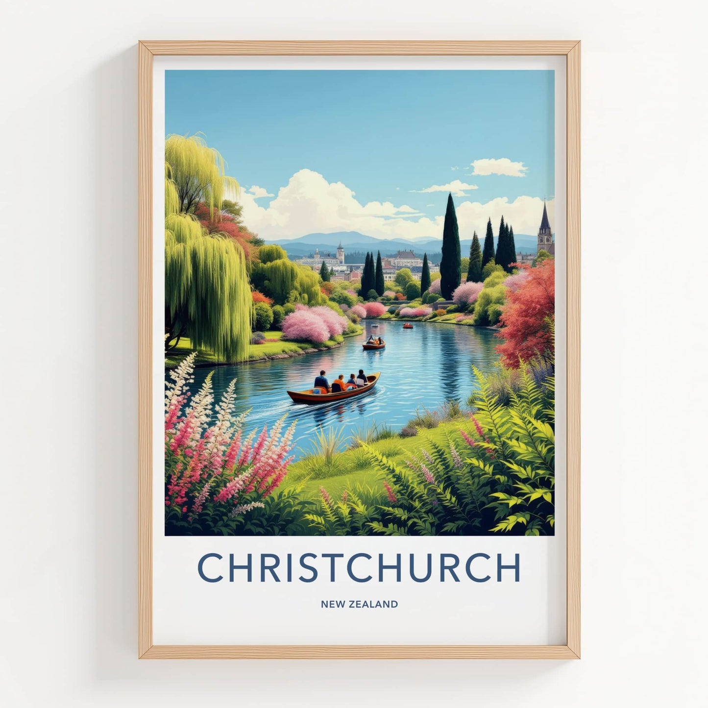 Christchurch Poster - New Zealand Travel Print - Punting Avon River Home Decor
