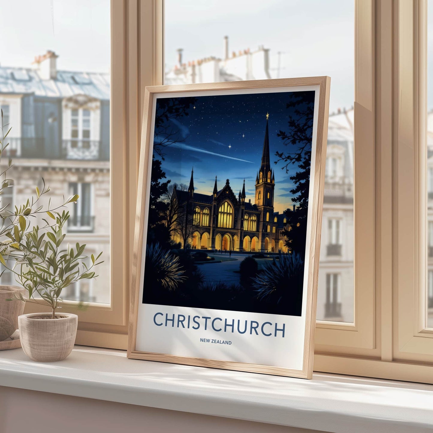 Christchurch Poster - New Zealand Wall Art - Gothic Spire Night Home Decor