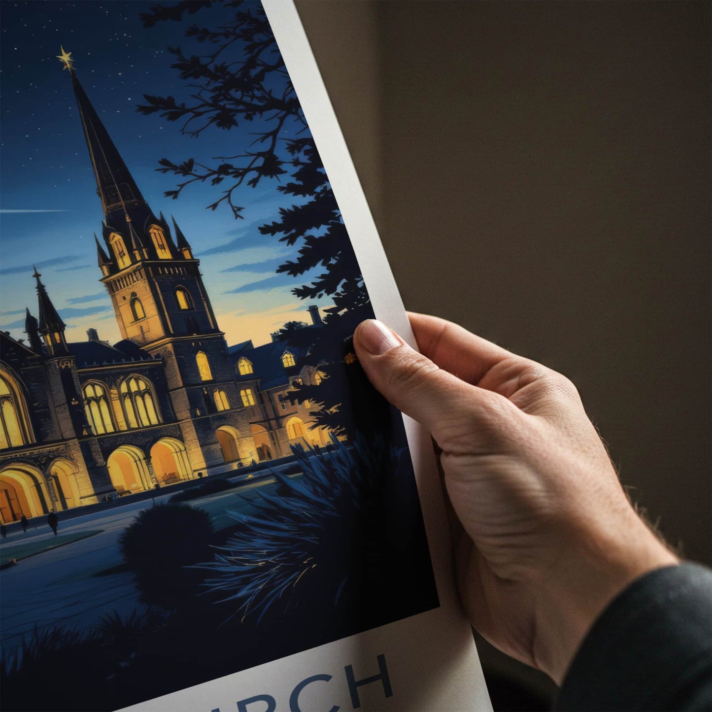 Christchurch Poster - New Zealand Wall Art - Gothic Spire Night Home Decor