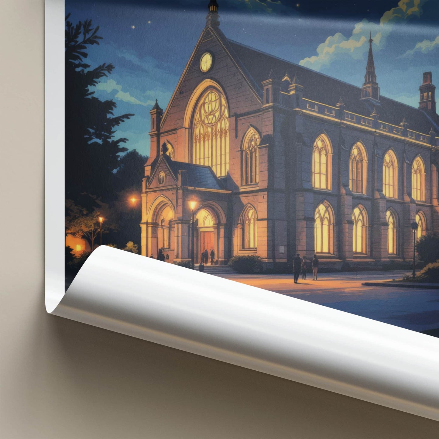 Christchurch Poster - New Zealand Wall Art - Illuminated Church Night Home Decor