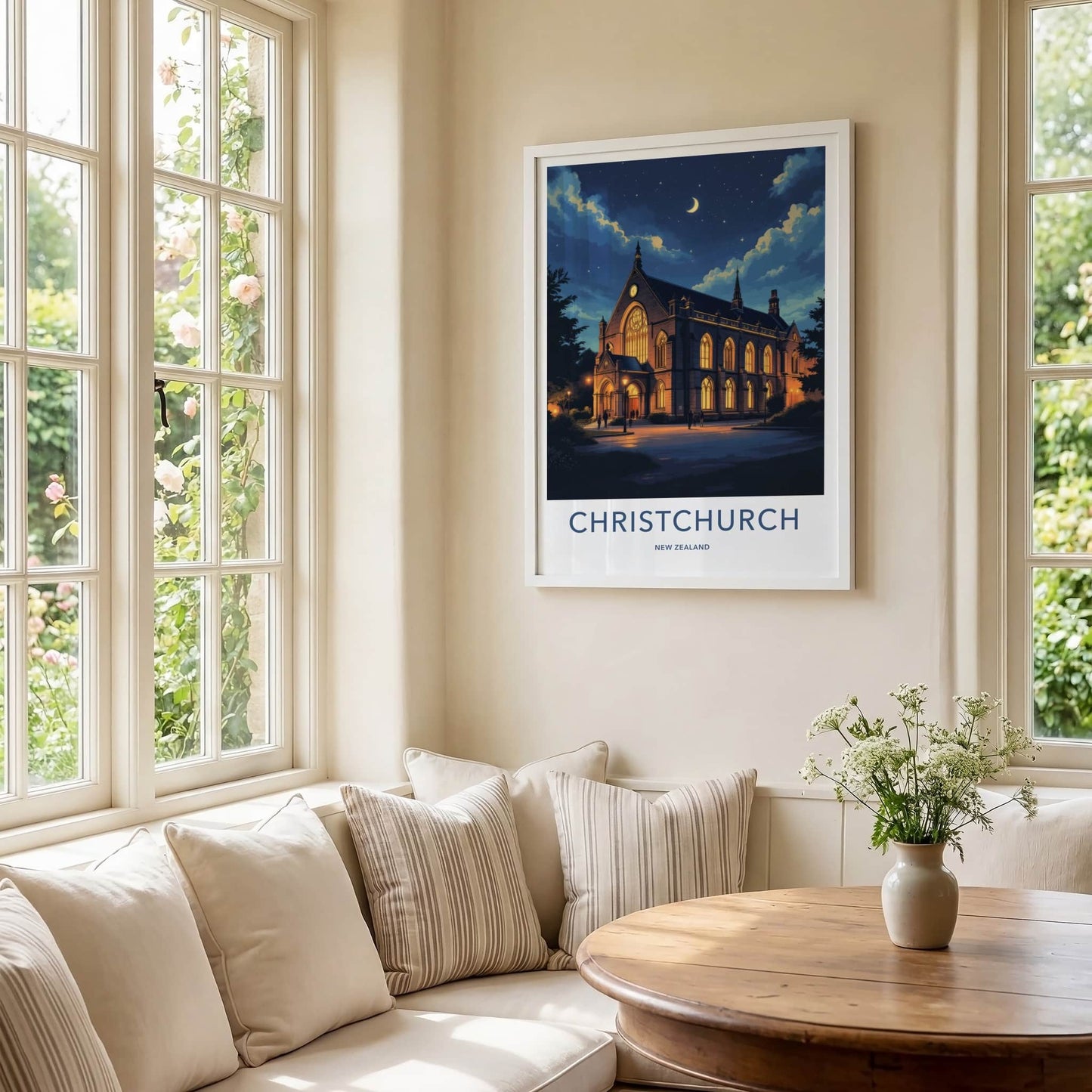 Christchurch Poster - New Zealand Wall Art - Illuminated Church Night Home Decor