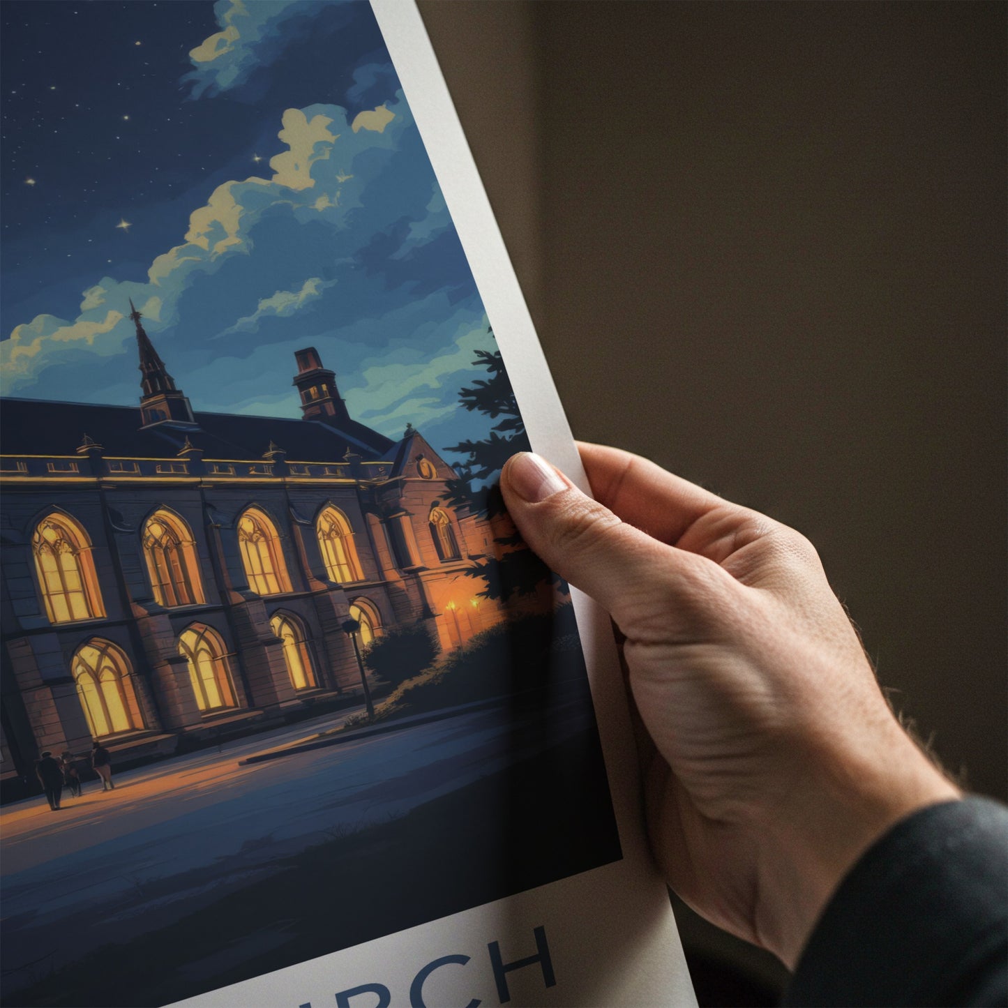 Christchurch Poster - New Zealand Wall Art - Illuminated Church Night Home Decor