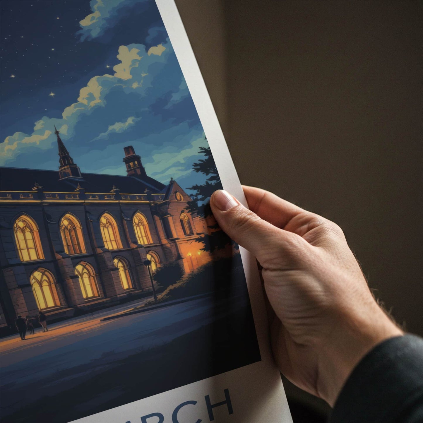 Christchurch Poster - New Zealand Wall Art - Illuminated Church Night Home Decor