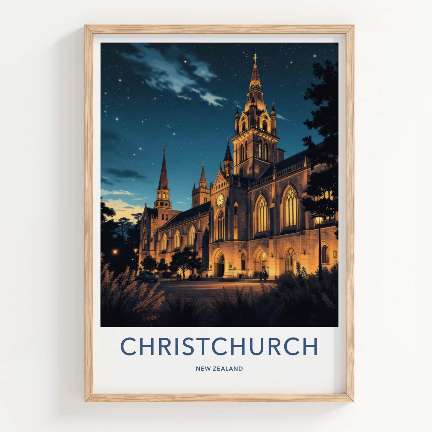 Christchurch Poster - New Zealand Wall Art - Starry Night Cathedral Home Decor