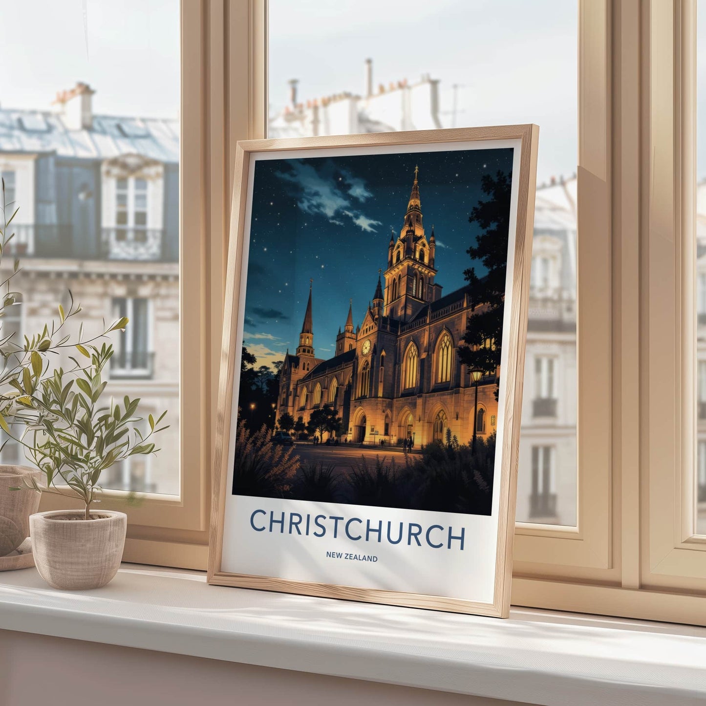 Christchurch Poster - New Zealand Wall Art - Starry Night Cathedral Home Decor