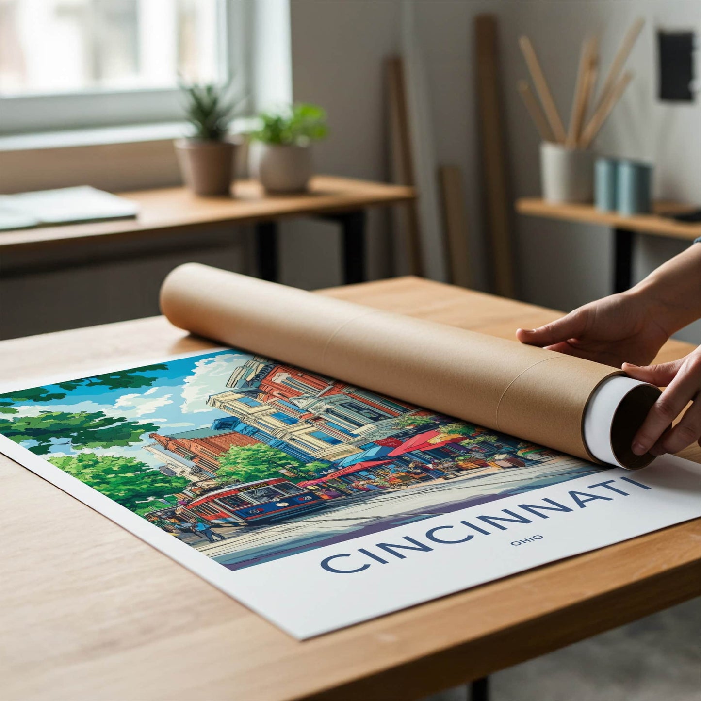 Cincinnati Poster - Ohio Travel Art - Lively City Street Home Decor